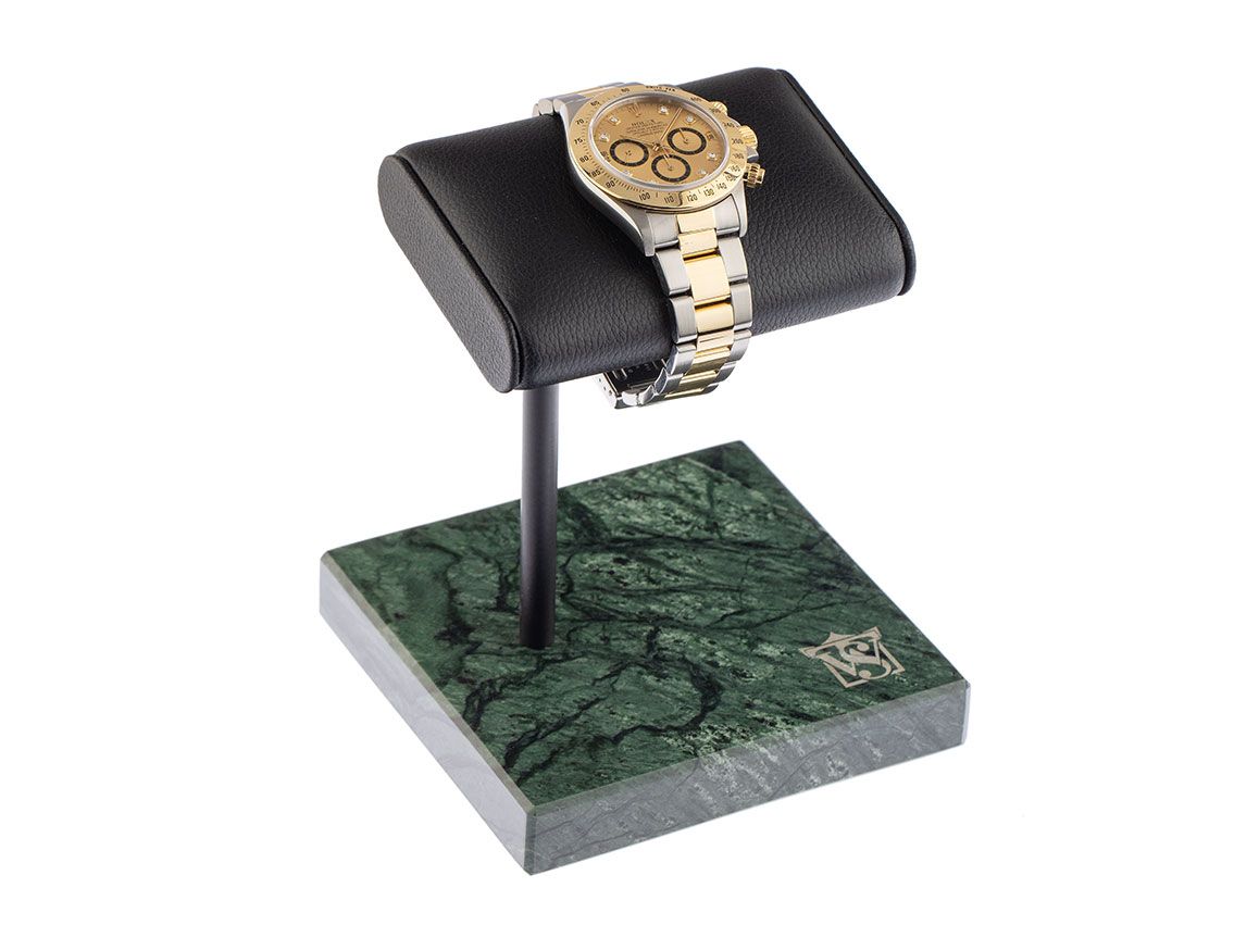 The Watch Stand Uhrenaufsteller Leder schwarz Marmor Grün schwarz 110x110x140mm Neu