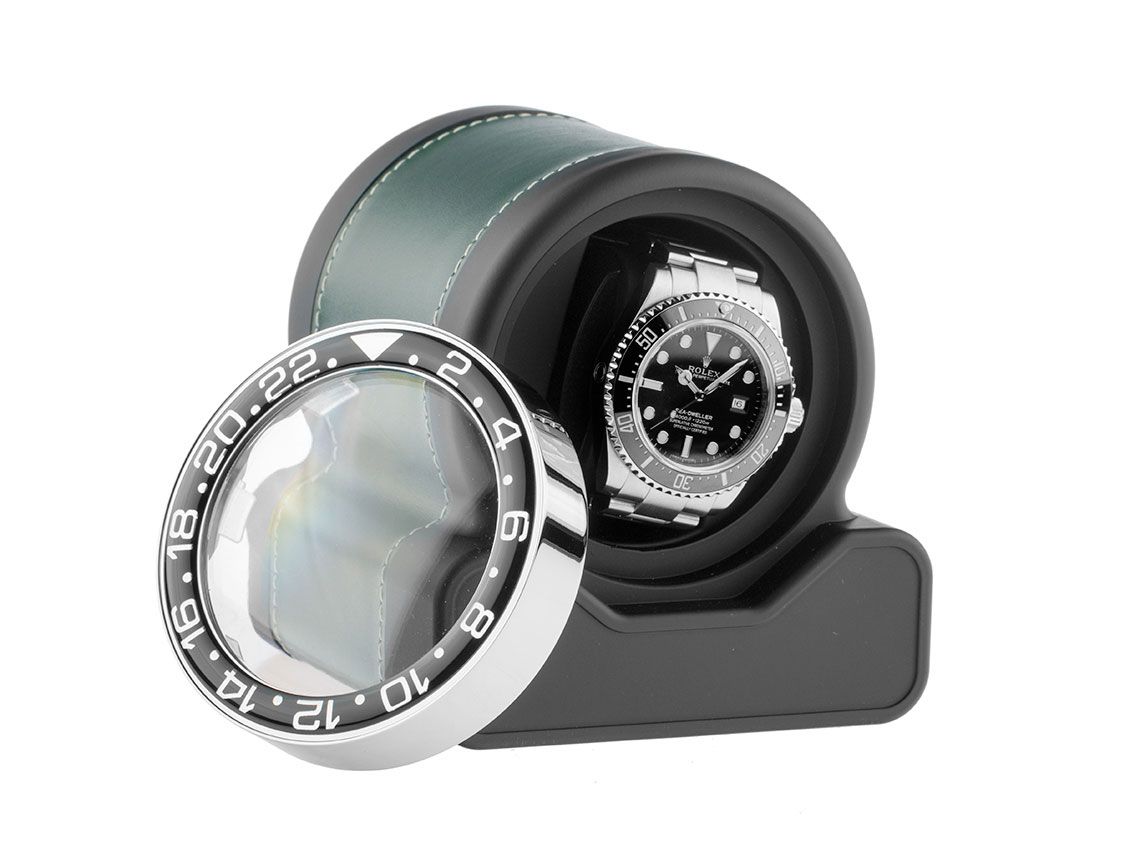 Scatola del Tempo Uhrenbeweger Rotor One Sport Green Leder 110x100x105mm Neu