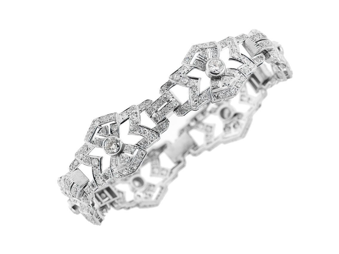 Armband Art Deco Filigran 950 Platin 29,0g Diamanten 5,00ct Vintage Einzelstück Handarbeit