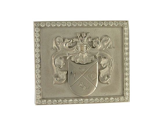 Gürtelschnalle Familienwappen 18kt Weißgold massiv 75g Diamond 2,4ct Handarbeit