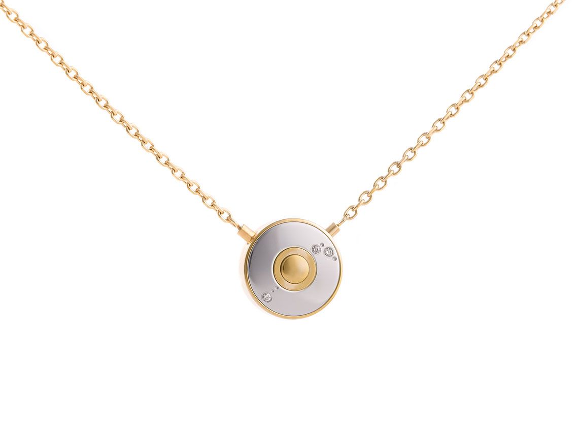 Pendalock Halskette Anhänger Kreis Zodiac Sternzeichen Widder Stahl PVD Gelbgold Diamanten 0,15ct 420mm 7,8g Box&Zertifikat Neu 