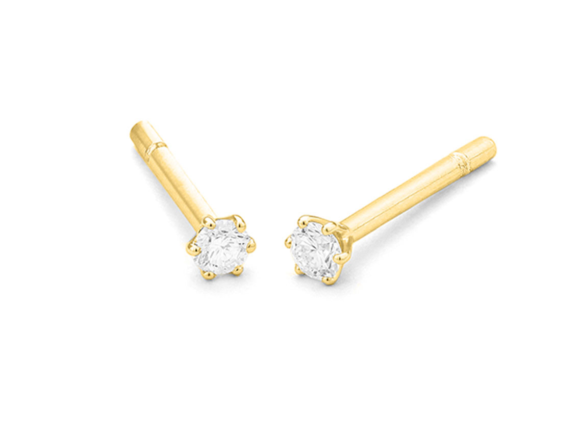 Facet Ohrstecker Solitär 18kt Gelbgold 0,6g Diamanten 0,15ct 