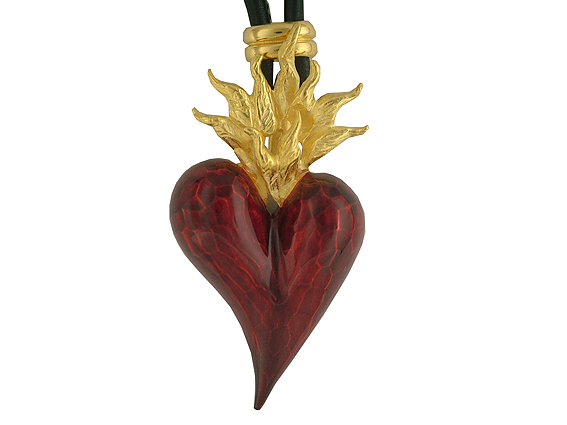 Drachenfels Anhänger "Flammen Inferno" Gelbgold mit Lederkette Neu