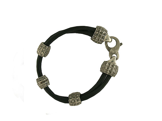 Drachenfels Armband Leder Silber Rauchquarzpaveé Vintage Look Neu