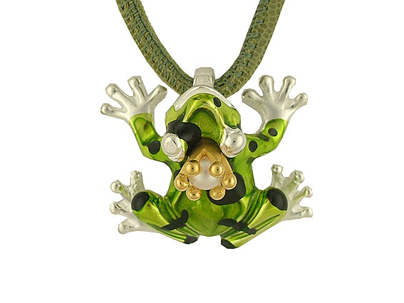 Drachenfels Anhänger "Giftfrosch XL" mit Lederband Nappa UVP 574,- Neu