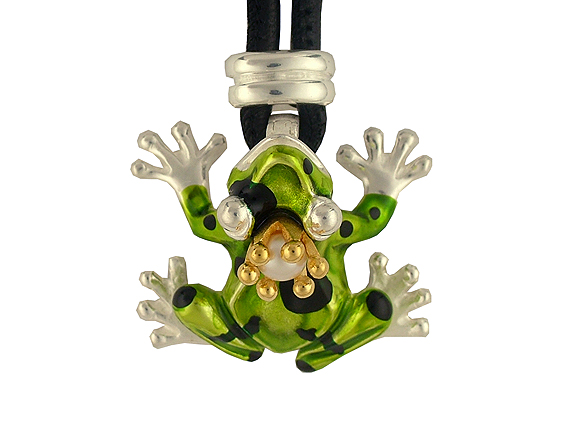 Drachenfels Anhänger "Giftfrosch" Silber Perle mit Lederkette Neu