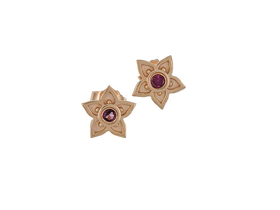 Drachenfels Ohrstecker "Memories of Kashmir" Roségold mit Rhodolith Neu