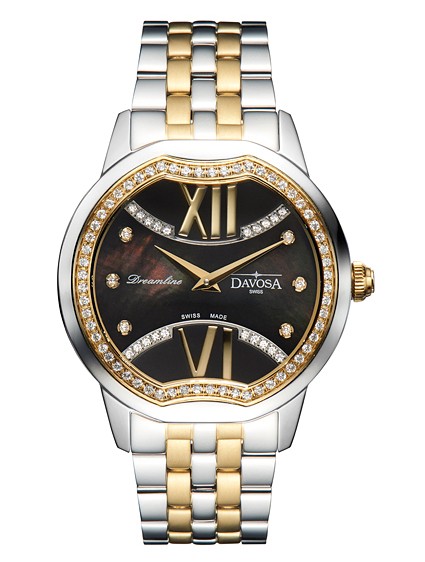 Davosa Dreamline II Stahl Gelbgold Zirkonia Perlmutt Quarz 35x36mm Neu