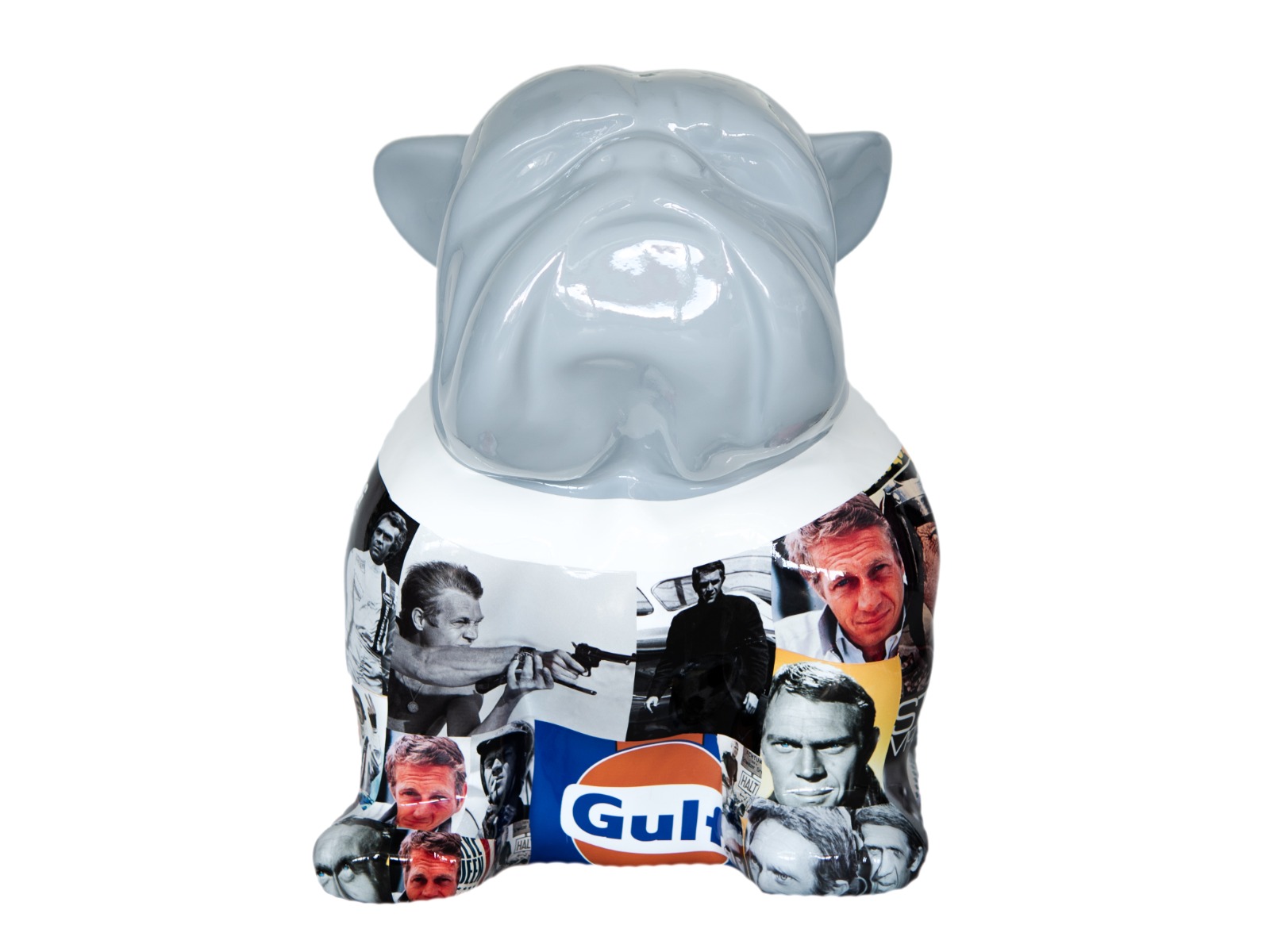 Pop Art Skulptur Englische Bulldogge Steve McQueen Gulf 64 x 44cm 