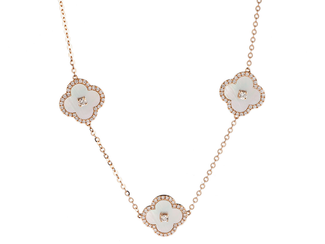 Palido Halskette 18kt Roségold 3,5g Diamanten Perlmutt  0,50ct 450mm Neu