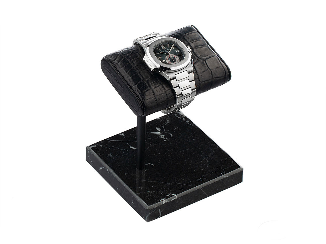 The Watch Stand Uhrenaufsteller Krokoleder schwarz Marmor schwarz 110x110x140mm Neu