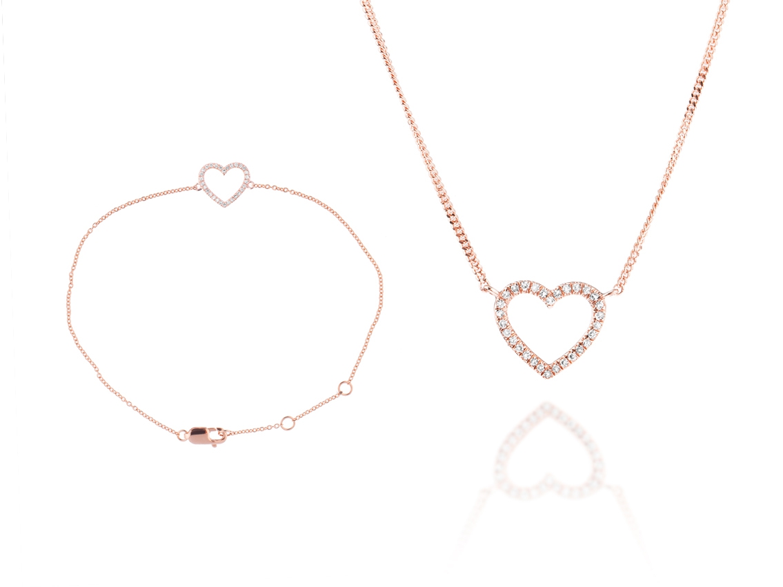 Palido Schmuckset Armband Halskette Anhänger Herz 14kt Roségold Diamanten Neu