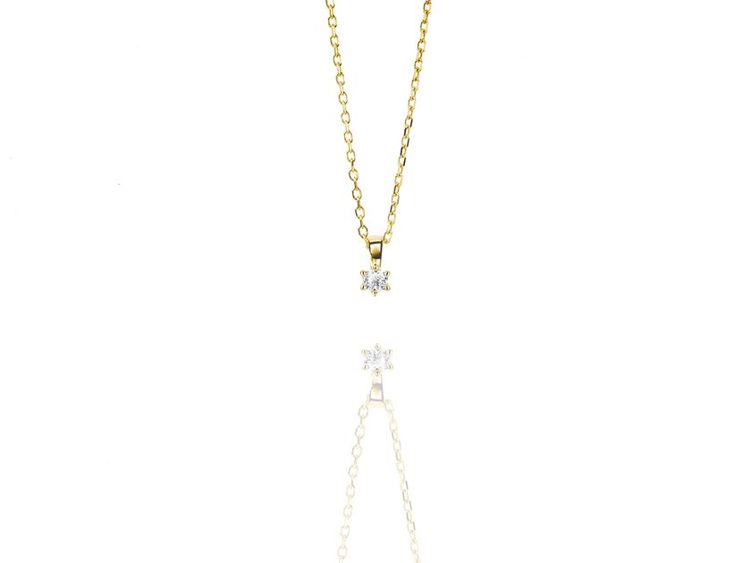 Facet Halskette Solitär 18kt Gelbgold 1,6g Diamant 0,05ct 420mm