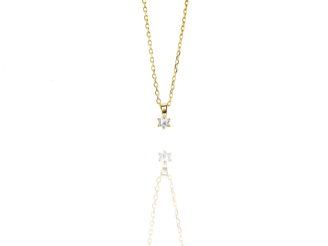 Facet Halskette Solitär 18kt Gelbgold 1,3g Diamant 0,10ct 420mm 