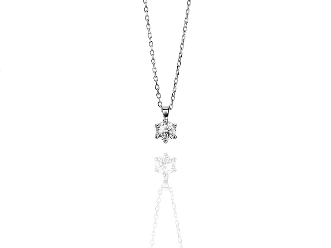 Facet Halskette Solitär 18kt Weißgold 1,5g Diamant 0,10ct 420mm