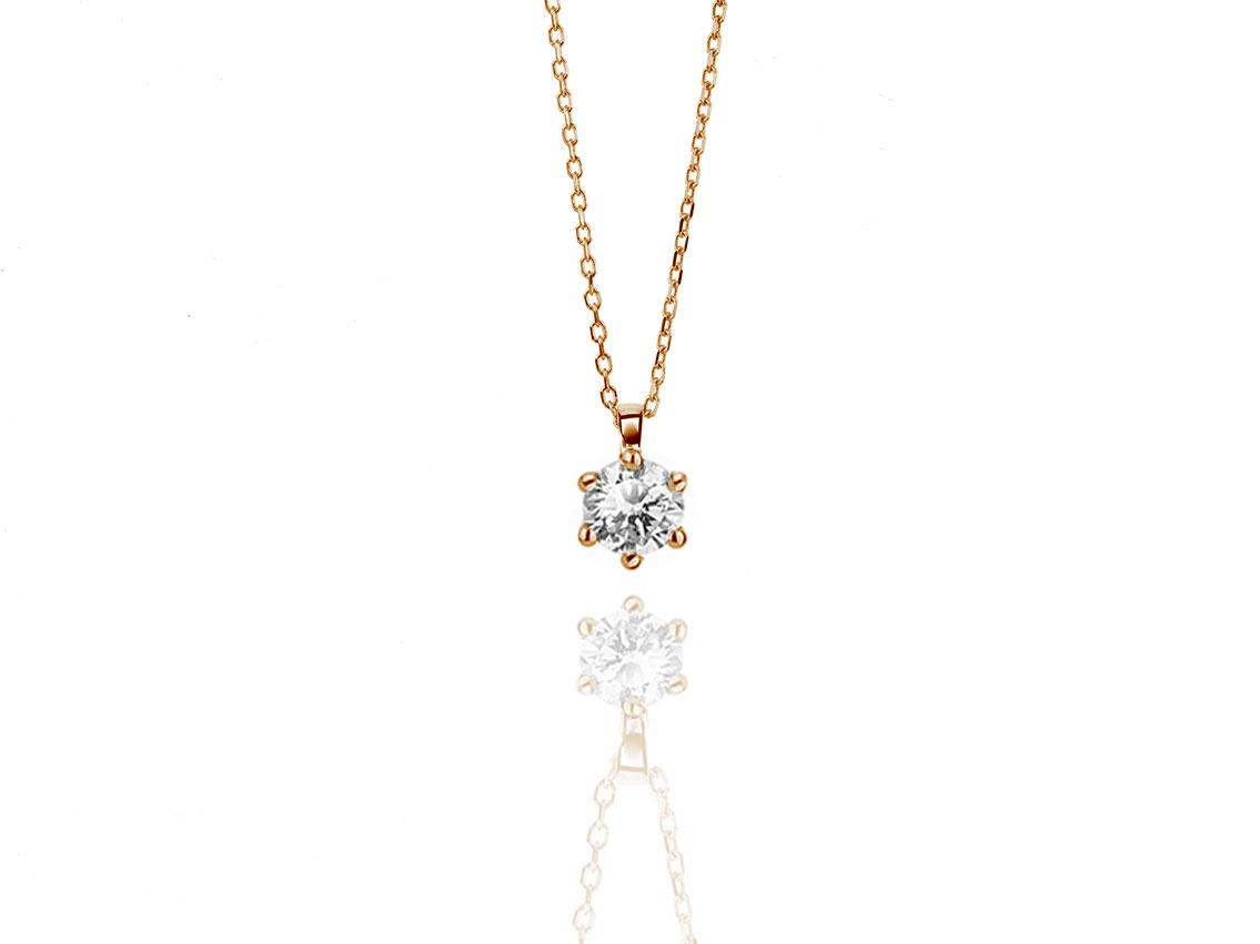 Facet Halskette Solitär 18kt Rotgold 1,9g Diamant 0,50ct 420mm 