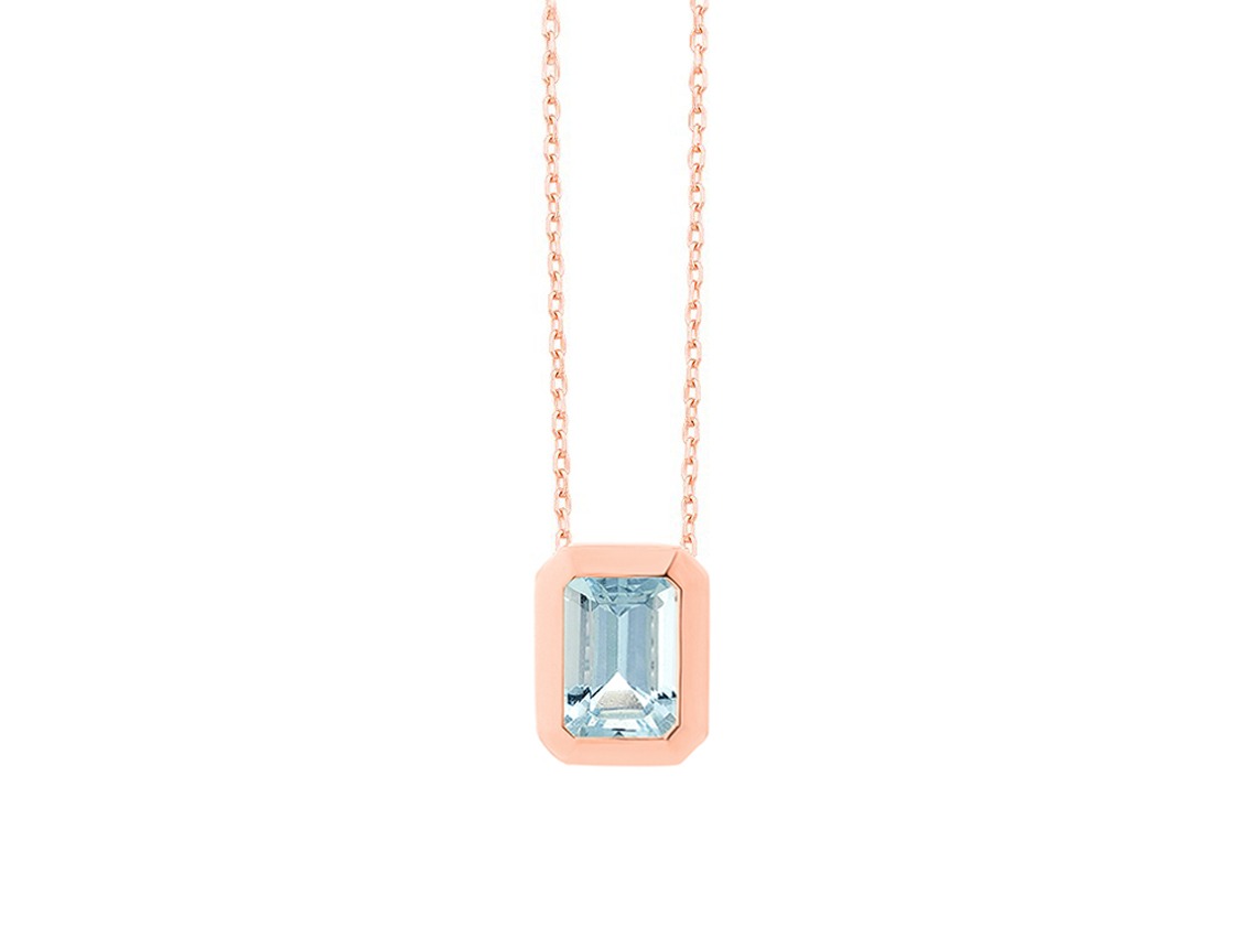 Facet Halskette Anhänger 18kt Roségold 2,5g Aquamarine 420mm 