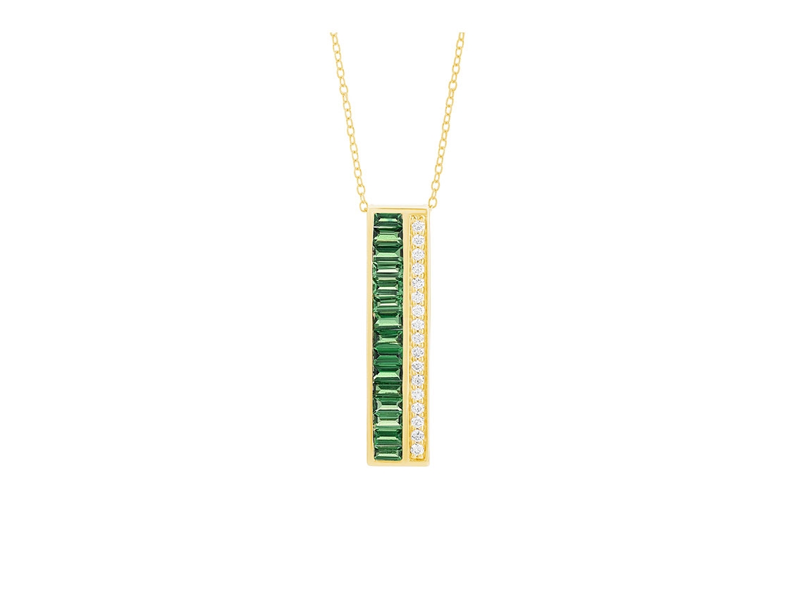 Facet Halskette Anhänger 18kt Gelbgold 3,5g Diamanten 0,14ct Tsavorit 1,00ct 410mm