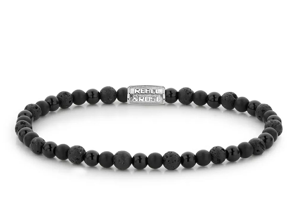 Rebel&Rose Armband Black Rocks Achat Lavastein Stahl 5,6g