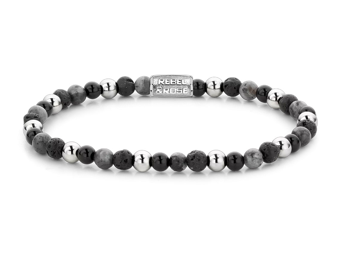 Rebel&Rose Armband Shiny Night Achat Larvikite Lavastein Stahl 8,5g 