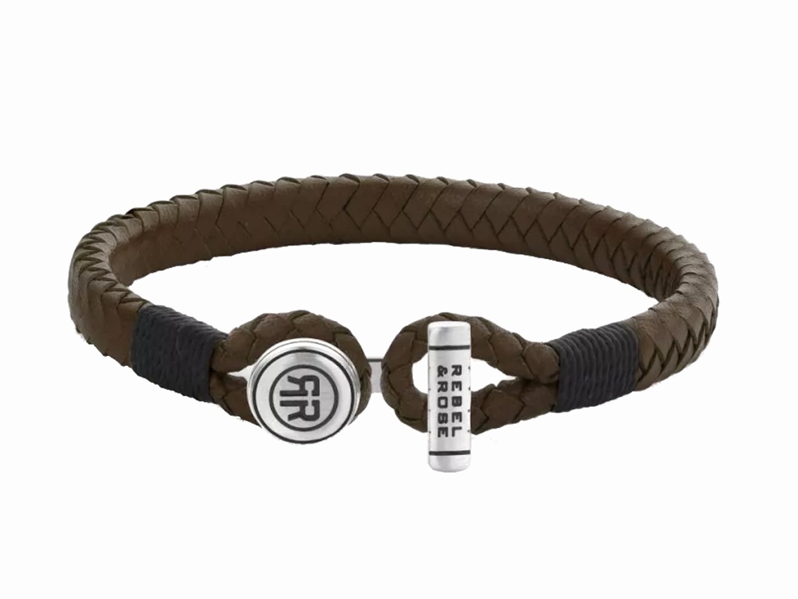 Rebel&Rose Armband Full Metal Connected Brown Black Leder Stahl 8,5g