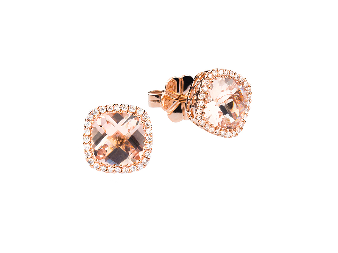 Palido Ohrstecker 18kt Rotgold 2,7g Diamanten Morganit Rosé 2,05ct 