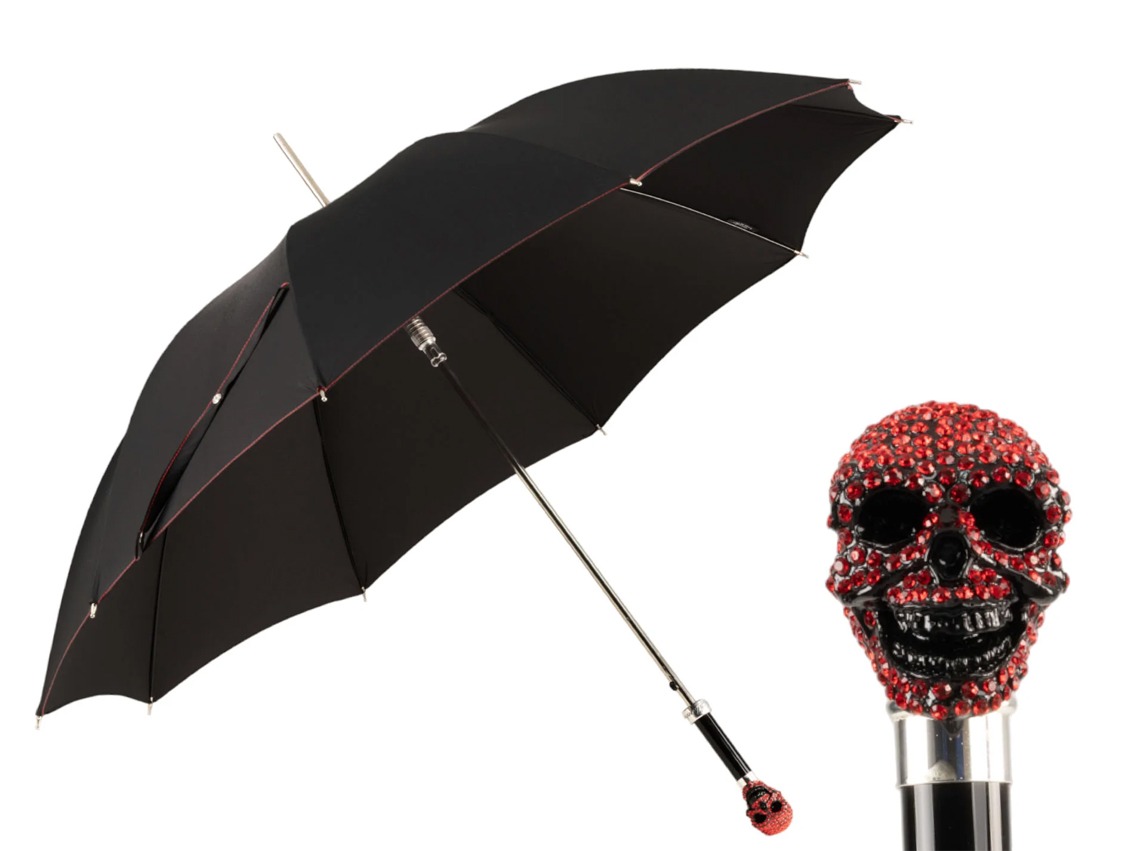 Regenschirm Satin Black Totenkopf Swarovski Design by il Marchesato