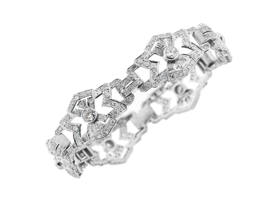 Armband Art Deco Filigran 950 Platin 29,0g Diamanten 5,00ct Vintage Einzelstück Handarbeit