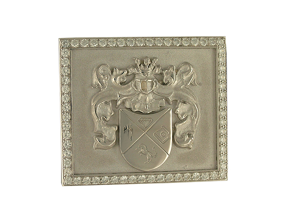 Gürtelschnalle Familienwappen 18kt Weißgold massiv 75g Diamond 2,4ct Handarbeit